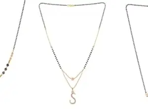 Gold Plated Traditional Black Bead Single Line American Diamond Pendant Jewellary set for Women(Combo) Pack of 3MCN-30-1-14-/