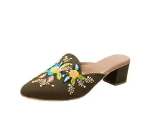 EZZIAUTO Women's Embroidered Mule Heels, Handmade Beaded Slip-On Sandals with Block Heel, Cushioned Insole, Non-Slip Sole for Wedding, Party
