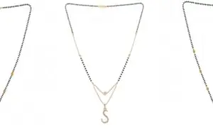 Gold Plated Traditional Black Bead Single Line American Diamond Pendant Jewellary set for Women(Combo) Pack of 3MCN-13-1-4-/