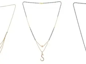 Gold Plated Traditional Black Bead Single Line American Diamond Pendant Jewellary set for Women(Combo) Pack of 3MCN-39-1-12-/