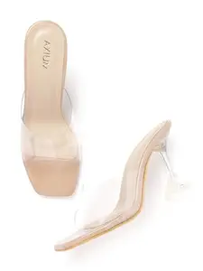 AXIUM Nude Biege Transparent (Clear) Hourglass Heels, 3.5Inch