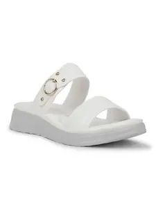 Liberty Healers ZQ-AL-SL02 Casual Slippers for Women With PU Upper - Comfortable & Lightweight |Latest & Trendy Design | Stylish Footwear, Cushioned Footbed (White - 36 EU)