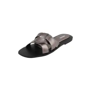 Mochi Women's Gun Metal Open Casual - Slides with Flat sole UK/3 EU/36(41-454)