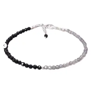 RRJEWELZ Labradorite & Black Tourmaline bracelet for men & women - 3mm Round Faceted beads - 7 Inch Adjustable with Silver plated clasp – Healing, Fashion, Gift, Spiritual, Yoga|LCBR_RR_07935