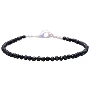 LKBEADS Black Tourmaline Bracelet with Silver Plated Clasp – 3.5mm Round Beads – Faceted Cut – 7 inch adjustable – Healing, Fashion, Gift, Spiritual, Yoga|LK_STACK_01325