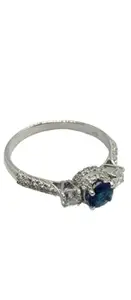 Blue Sapphire Stone Round Diamond Engagement Ring White Gold Vintage Style