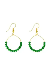Elegant Green Beaded Hoop Earrings (Green)