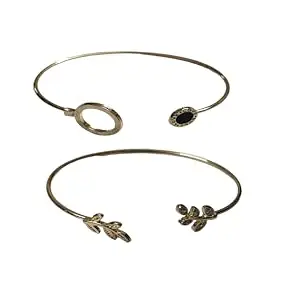 M.F.H Fashion Latest Designs Stylish Crystal Gold Plated Bracelet for Women and Girls BLACK STONE DESIGNE AND LEAFES DESIGNE (PACK OF 2) COMBO