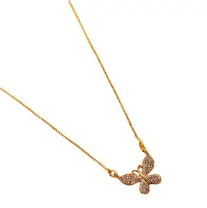 Women's Gold Plated Butterfly Pendant Chain Necklace For Ladies & Womens