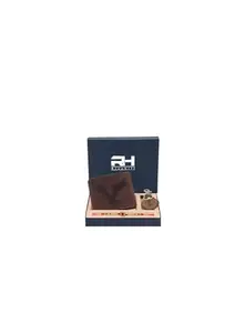 HORNBULL Rigohill Rakhi Gift Hamper for Brother - Billy Rust Men's Leather Wallet, Keyring and Rakhi Combo Set for Brother