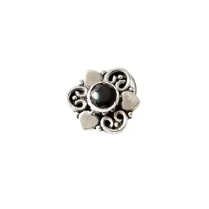 JSAJ NOSE PIN STONE WIRE NOSE PIN 925 STERLING SILVER NOSE PIN FOR GIRLS AND WOMENS BIG NOSE PIN (BLACK 7355)