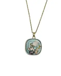 GAXRA Gold-Tone Oval Floral Pendant Necklace with Pearl Accent – Elegant Flower Charm Jewelry for Women