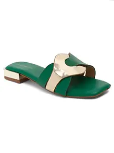 Bruno Manetti women's Green Slipon Back open flat Sandal