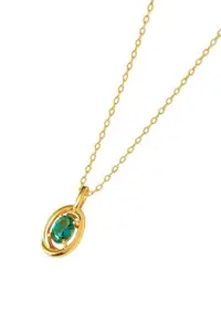 Elegant Oval Emerald Pendant Necklace, 18K Gold Plated Chain, Green Gemstone