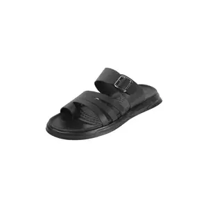 Mochi Men Black Faux Leather Casual Comfort Slip-on Sandal UK/10 EU/44 (16-1004)