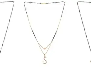 Gold Plated Traditional Black Bead Single Line American Diamond Pendant Jewellary set for Women(Combo) Pack of 3MCN-16-1-42-/
