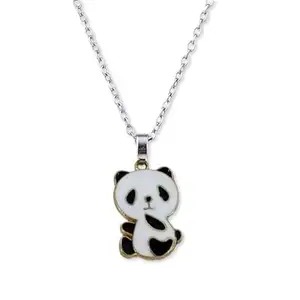 National Fancy & Stylish Stainless Steel Cute Lovely Animal Lazy Panda/Bear Charm Locket Pendant Necklace With Clavicle Chain For Girl's And Women's