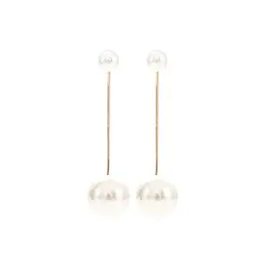 Mirage -New Dual silver & Golden Long top Pearl Chain Earrings | Simple stylish long pearl hanging earrings (Silver)