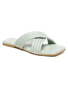 Bruno Manetti Women's Mint Slipon Back Open Crose Strap Flat Sandal