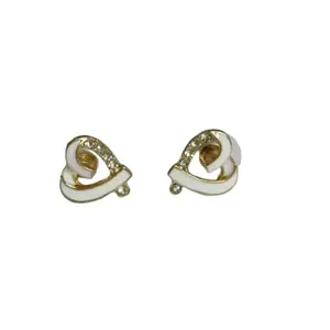 MAYA COLLECTION Heart Shape Stud Earrings for Women and Girls, Cubic Zirconia Hollow Heart Contemporary Studs Gold Plated