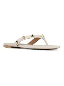 Inc.5 Womens Cream Striped T-Strap Casual Flats Sandals