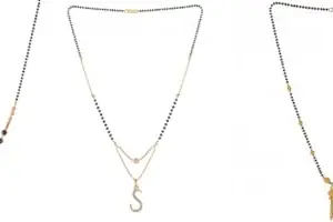 Gold Plated Traditional Black Bead Single Line American Diamond Pendant Jewellary set for Women(Combo) Pack of 3MCN-30-1-6-/