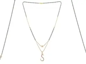 Gold Plated Traditional Black Bead Single Line American Diamond Pendant Jewellary set for Women(Combo) Pack of 3MCN-27-1-12-/