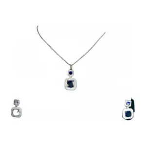 Prisha Arts 2506 Vintage-Style Artificial Silver-Toned Necklace Set with Blue CZ Stones – Elegant Jewelry for Women