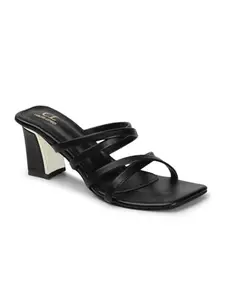 Carlton London Women Black Comfortable Casual Sandal with Block Heels, Square Toe for Casual and Wear (40)
