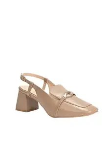 scentra fashion Women's Solid Block Heel Mules with Square Toe and Backstrap – Sleek and Comfortable for Parties and Office Wear (Nude, UK Footwear Size System, Adult, Women, Numeric, Medium, 4)