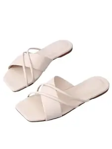 Lovixn Fashion Women's Stylish Flats Fashion Sandal For Party & Wedding/Casual Wear (CROSSDORI) (Beige/Cream, numeric_4)