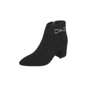 Mochi Women Black Suede Ankle High Block Heel Boot UK/3 EU/36 (31-81)