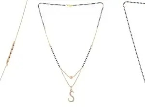 Gold Plated Traditional Black Bead Single Line American Diamond Pendant Jewellary set for Women(Combo) Pack of 3 MSCN-35-1-8-