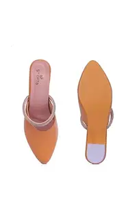 STEPT6 Women's Beige Pointed Toe Block Heels with Glitter Elastic Strap | Stylish Slip-On Heels with Transparent Fancy Heel for Party, Office & Casual Wear