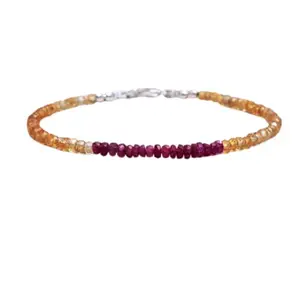 LKBEADS Padparadscha Sapphire & Citrine bracelet with Silver clasp - 3mm Rondelle & Tyre beads- Faceted Cut -7 Inch Adjustable Bracelet– Healing, Fashion, Gift, Spiritual, Yoga|LK_STACK_08305