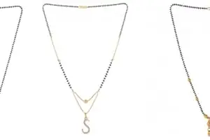 Gold Plated Traditional Black Bead Single Line American Diamond Pendant Jewellary set for Women(Combo) Pack of 3 MSCN-20-1-5-