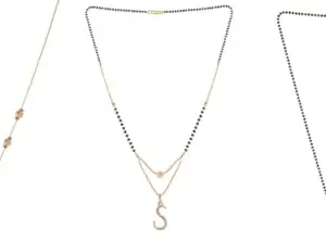 Gold Plated Traditional Black Bead Single Line American Diamond Pendant Jewellary set for Women(Combo) Pack of 3MCN-40-1-24-/