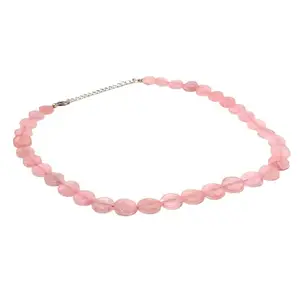 Rose Quartz Coin Shape Beaded Necklace | Handmade Healing Power Pink Color Bracelet | January Birthstone Bracelet