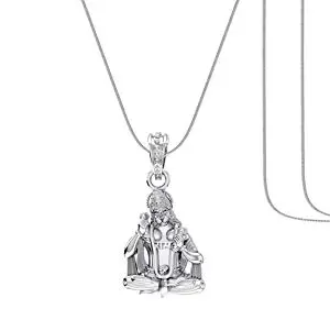 A AKSHAT SAPPHIRE Sterling Silver (92.5% purity) God Hanuman Chain Pendant (Pendant with Snake Chain-22 inches) for Men & Women Pure Silver Lord Bajrang Bali Chain Locket for Good Health, Wealth