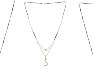 Gold Plated Traditional Black Bead Single Line American Diamond Pendant Jewellary set for Women(Combo) Pack of 3 MSCN-32-1-13-