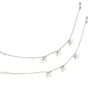 Arte Jewels Set Of 2 925 Sterling Silver butterfly Charms Anklet