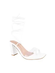 SELFIEE Transparent Block Heel Sandal Strappy Heels Sandal Comfortable Trendy Sandals for Women & Girls