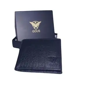 GOUS Genuine Leather Bi-Fold Croco Design Black Wallet for Men