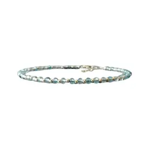 RRJEWELZ Blue Topaz Bracelet for Men & Women – 3mm Round Faceted Blue Beads – 7 inch with Silver Plated Clasp – Healing, Fashion, Gift, Spiritual, Yoga|LCBR_RR_01675