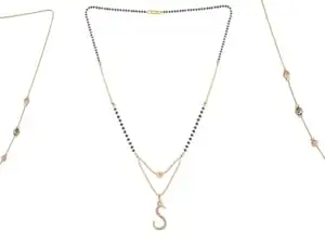 Gold Plated Traditional Black Bead Single Line American Diamond Pendant Mangalsutra for Women(Combo) Pack of 3 MS-43-1-36