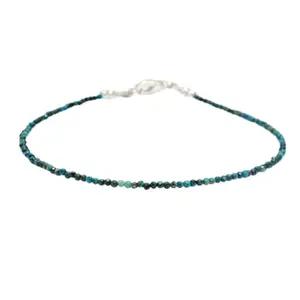 LKBEADS Silver Plated Bracelet with Green Faceted Chrysocolla Beads – Round 2mm – 7 inch Adjustable – For Men & Women|LK_STACK_02002