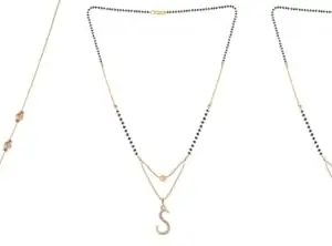 Gold Plated Traditional Black Bead Single Line American Diamond Pendant Jewellary set for Women(Combo) Pack of 3MCN-40-1-52-/