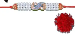 Be artistic studio Rushant Designer Rakhi with American Diamond, stone nd pearl with the English letter ''VEERA'' with Roli Chawal & Pooja Thali for brother- 60138