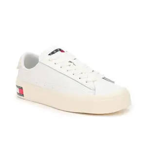 Tommy Hilfiger Leather Solid White Women Flat Sneakers (F23HWFW170) Size- 39