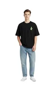 Printed Down Shoulder T-Shirt Oversized Fucktus Back Print Streetwear Style Casual Half Sleeve Tee for Men